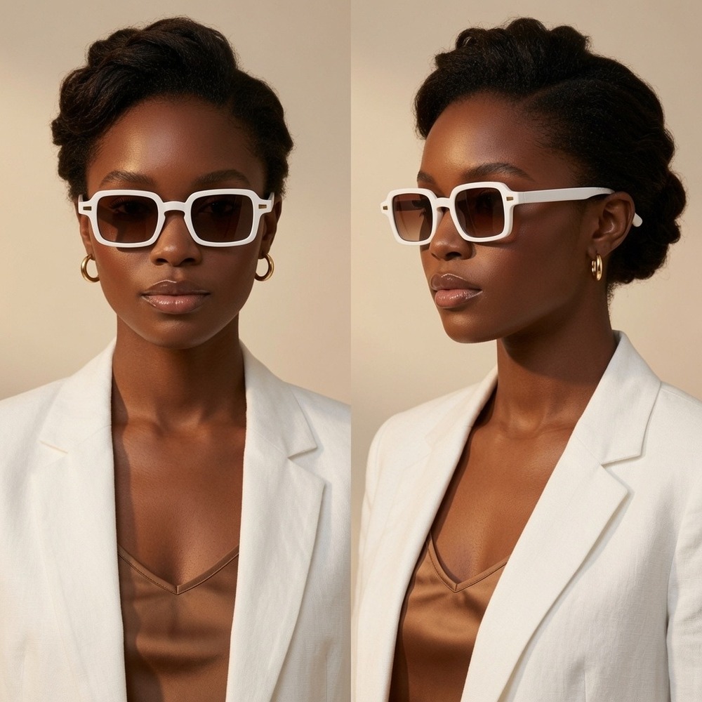 White Square Retro Sunglasses Brown Gradient Lens UV400 Protection 90s Style New